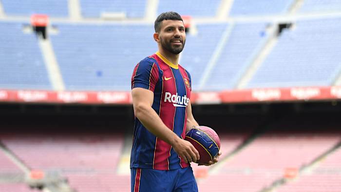 Sergio Aguero is presented at Barcelona